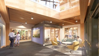 A rendering of the first-floor lounge of the AIQB.